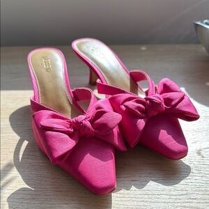 J. Crew Pink Bow Satin Heels